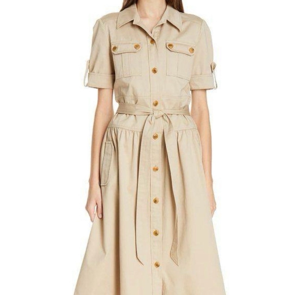 NWT Tory Burch Beige Button-Front safari Shirt Dress with Waist Tie